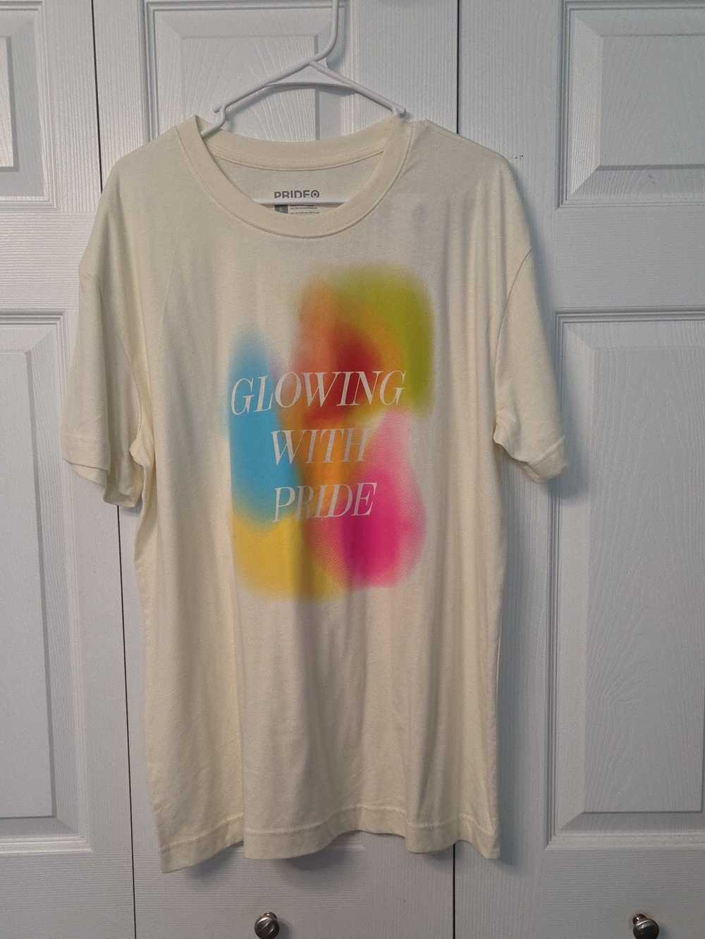 Glowing With Pride Short Sleeve Cream T-Shirt, Multicolor Graphics, Size 1X, NWT
